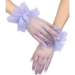 Women's Lavender Short Fabrics Ruffle Tulle Mesh Sheer Gloves Wedding Party Prom